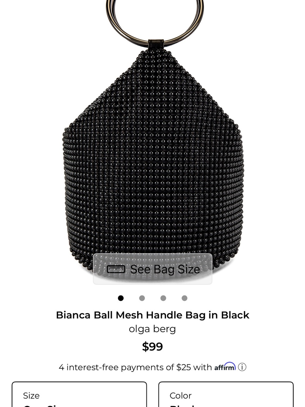 Olga Berg Bianca Ball Mesh Handle Bag in Black